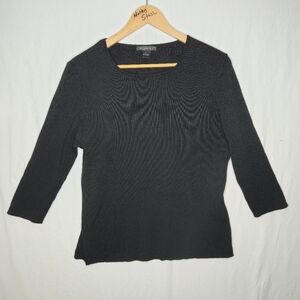 August Silk Ladies Black Ribbed Knit 3/4 Sleeved Scoop Neck Sweater Size XL